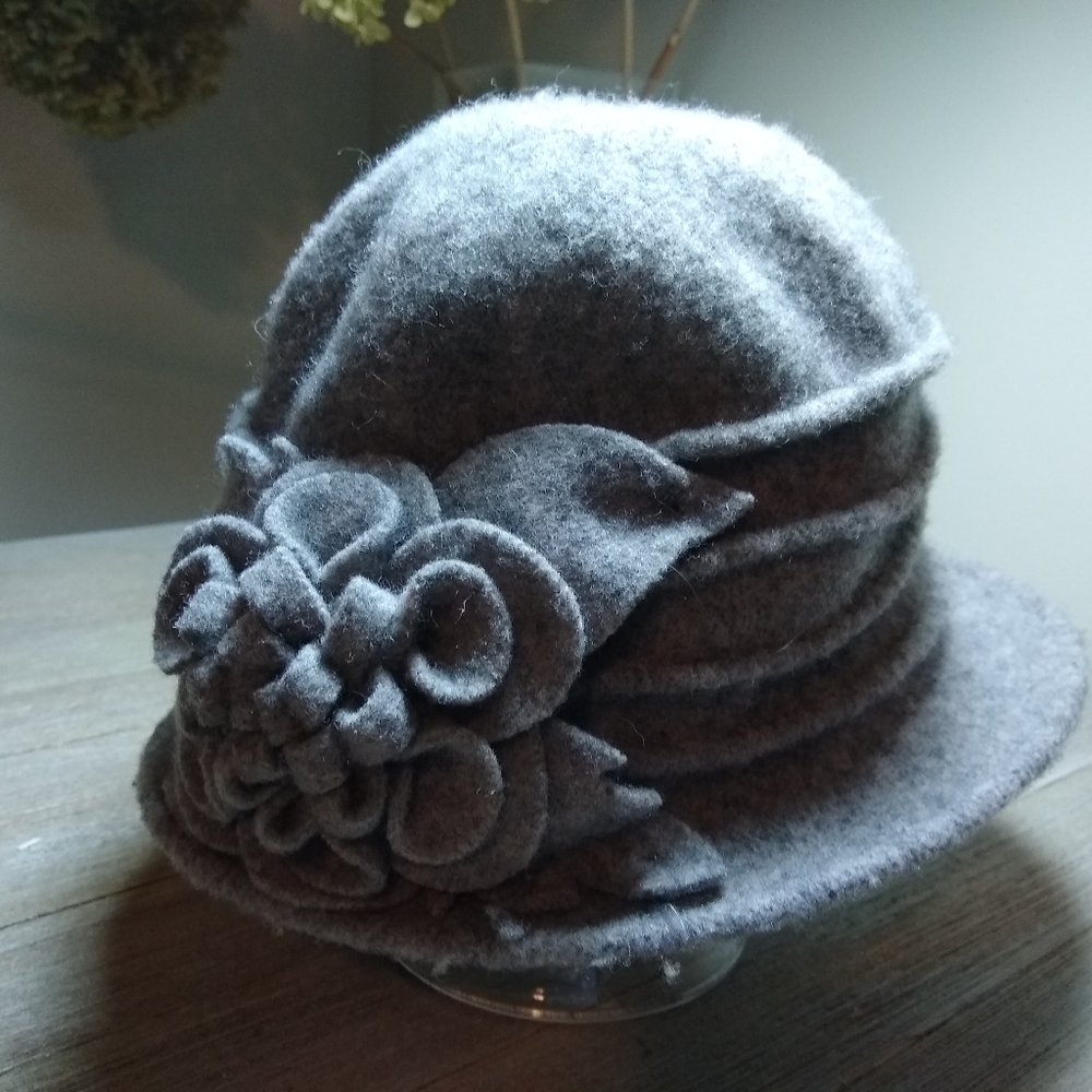 Beautiful Gray Flower woolen/felted hat.
